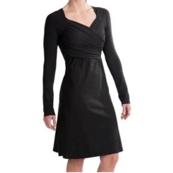 Prana Dresses & Skirts - Prana Black Tally Faux Wrap Midi Knee Long Sleeve Dress